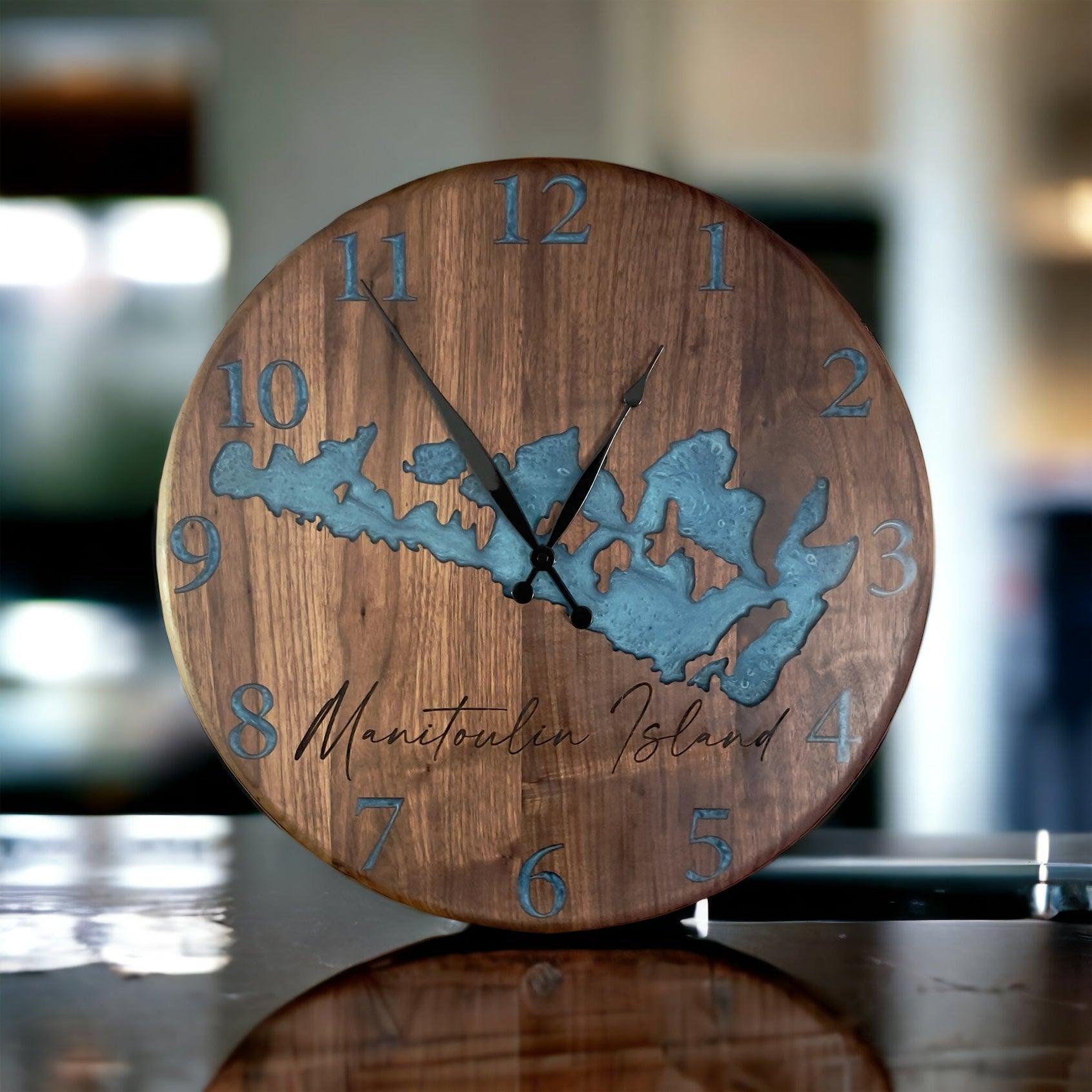 Round black walnut clock