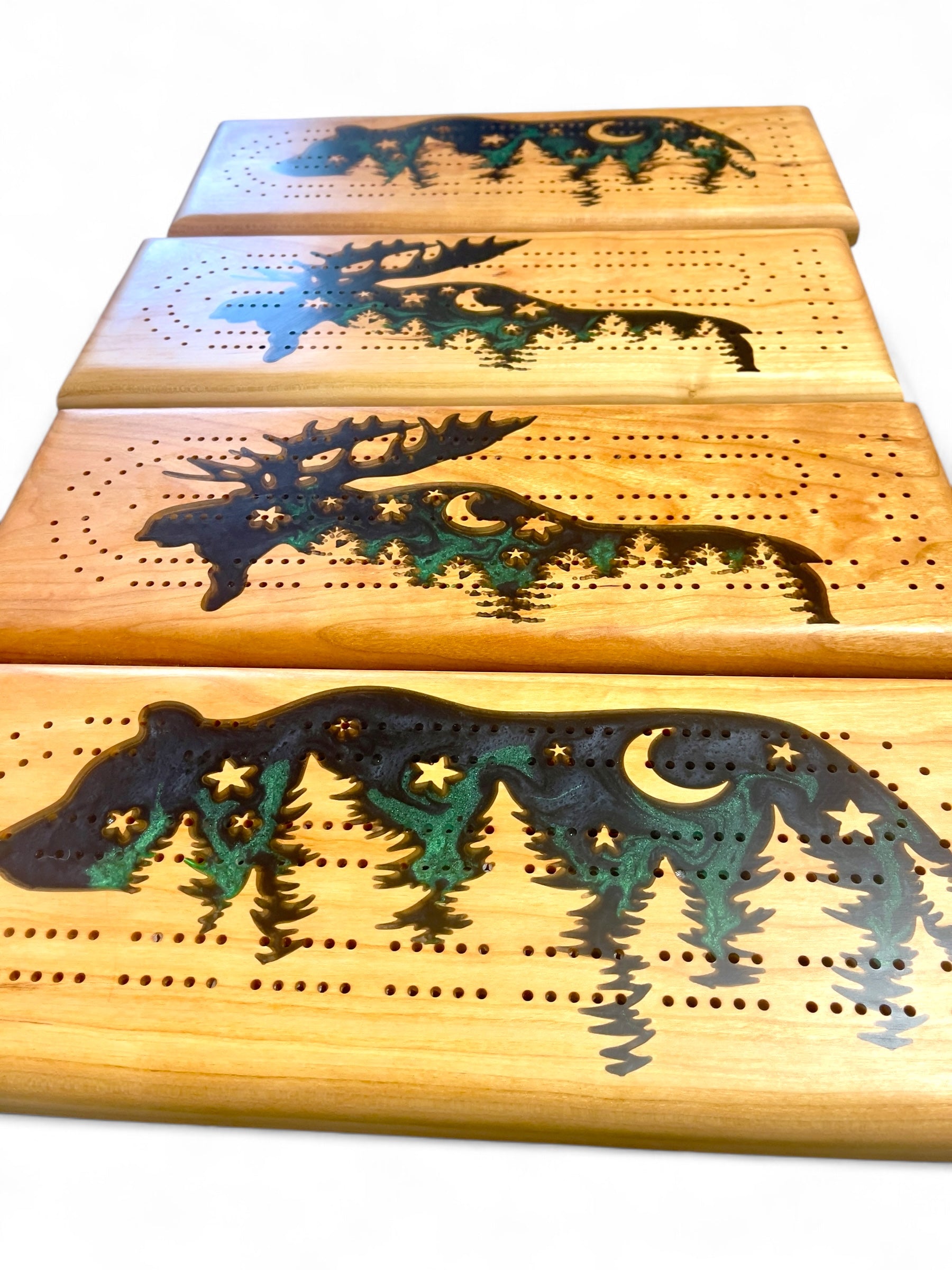 Northern Lights series cribbage board